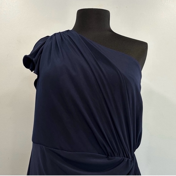 Mac Duggal 67858 Ruffled One Shoulder Draped Gown Navy Blue 16 - Picture 6 of 7